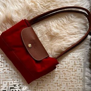 Red and Brown Women's Shoulder Bag Longchamp Large La Pliage